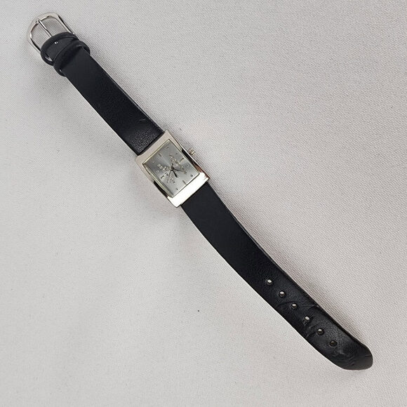 Black Leather Silver Rhinestone M Watch - Picture 2 of 8